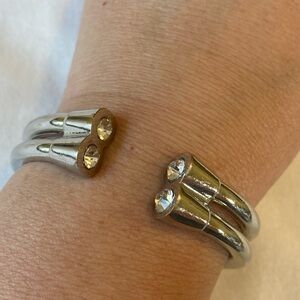 Open Design Cuff Hinged Bracelet with Clear Crystals